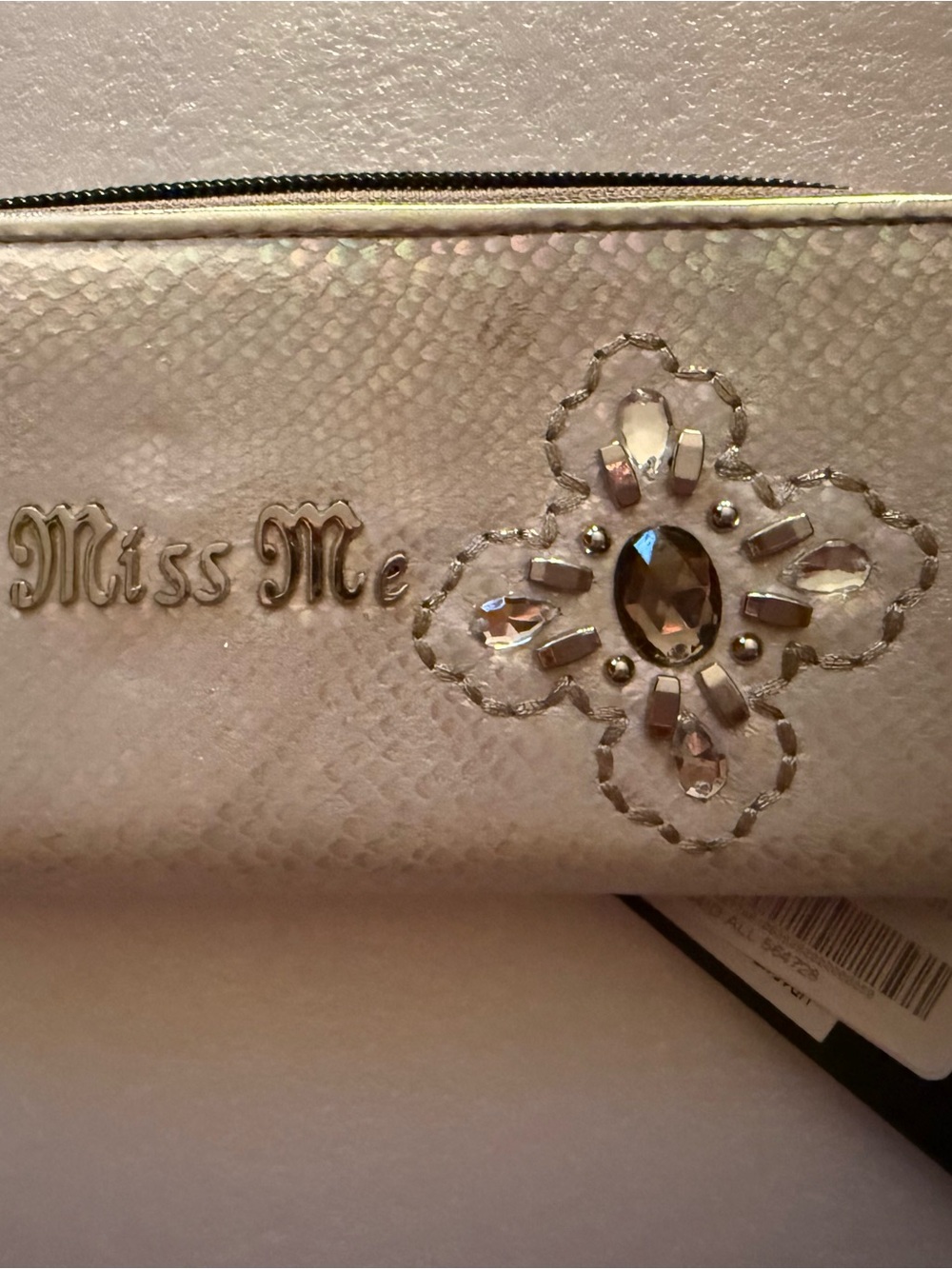 NWT Miss Me Iridescent Pearl Embellished Wallet in Champagne